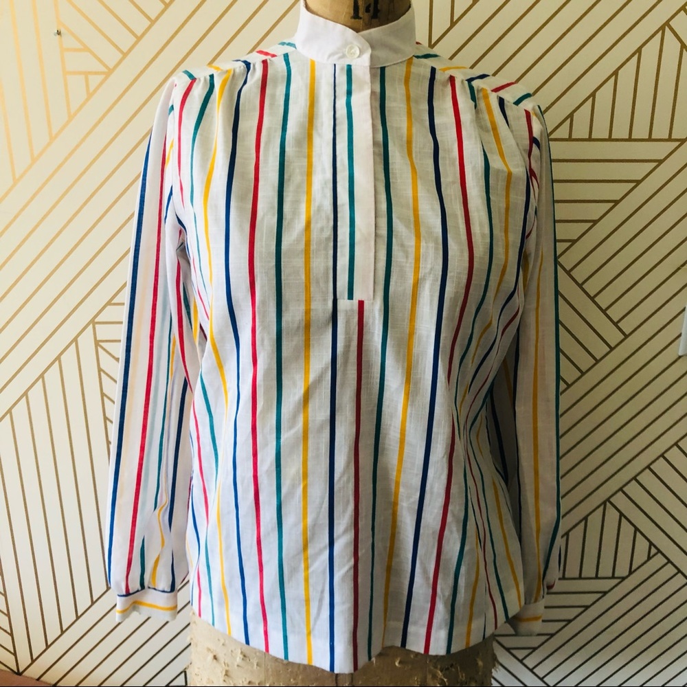 Striped 80s Style High Neck Top, NS